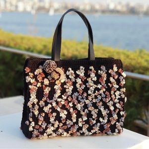 Crochet Hand Made Brown Leather Strap   Large Size Shoulder Bag